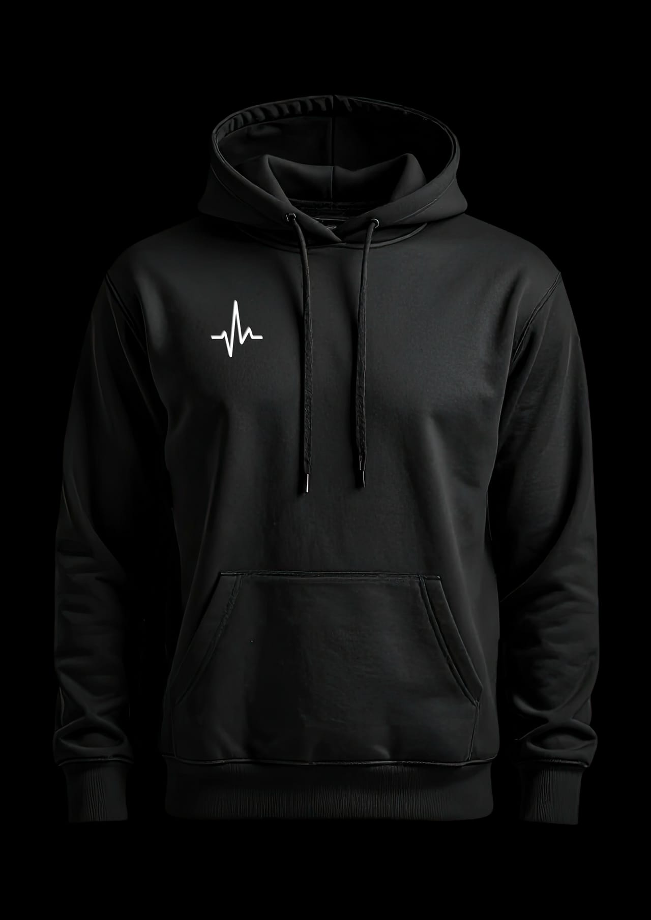 Leni Rosenbauer — dunkler Hoodie mit Puls-Logo als Brustprint, moderner DTF-Textildruck
